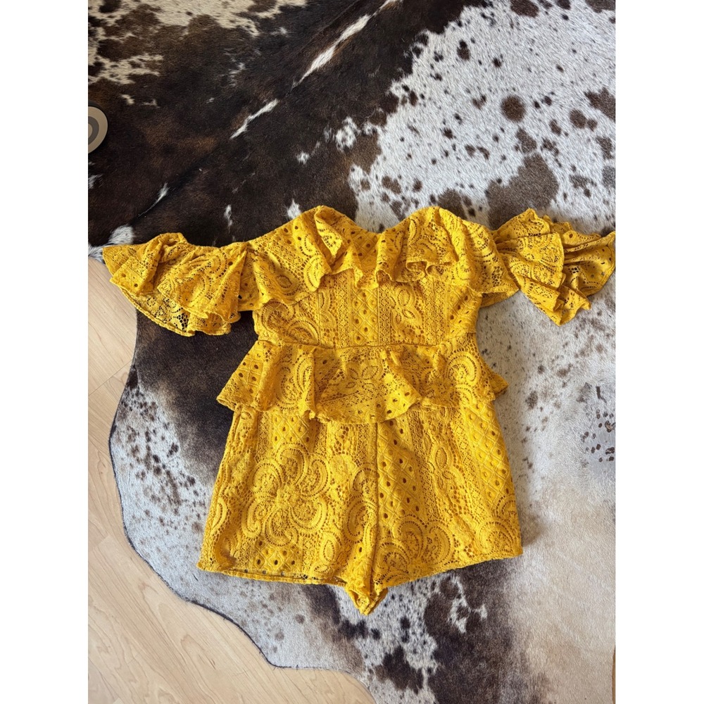 MICHAEL COSTELLO X REVOLVE Tilly eyelet lace romper In Marigold Ruffle Size M - Picture 3 of 9